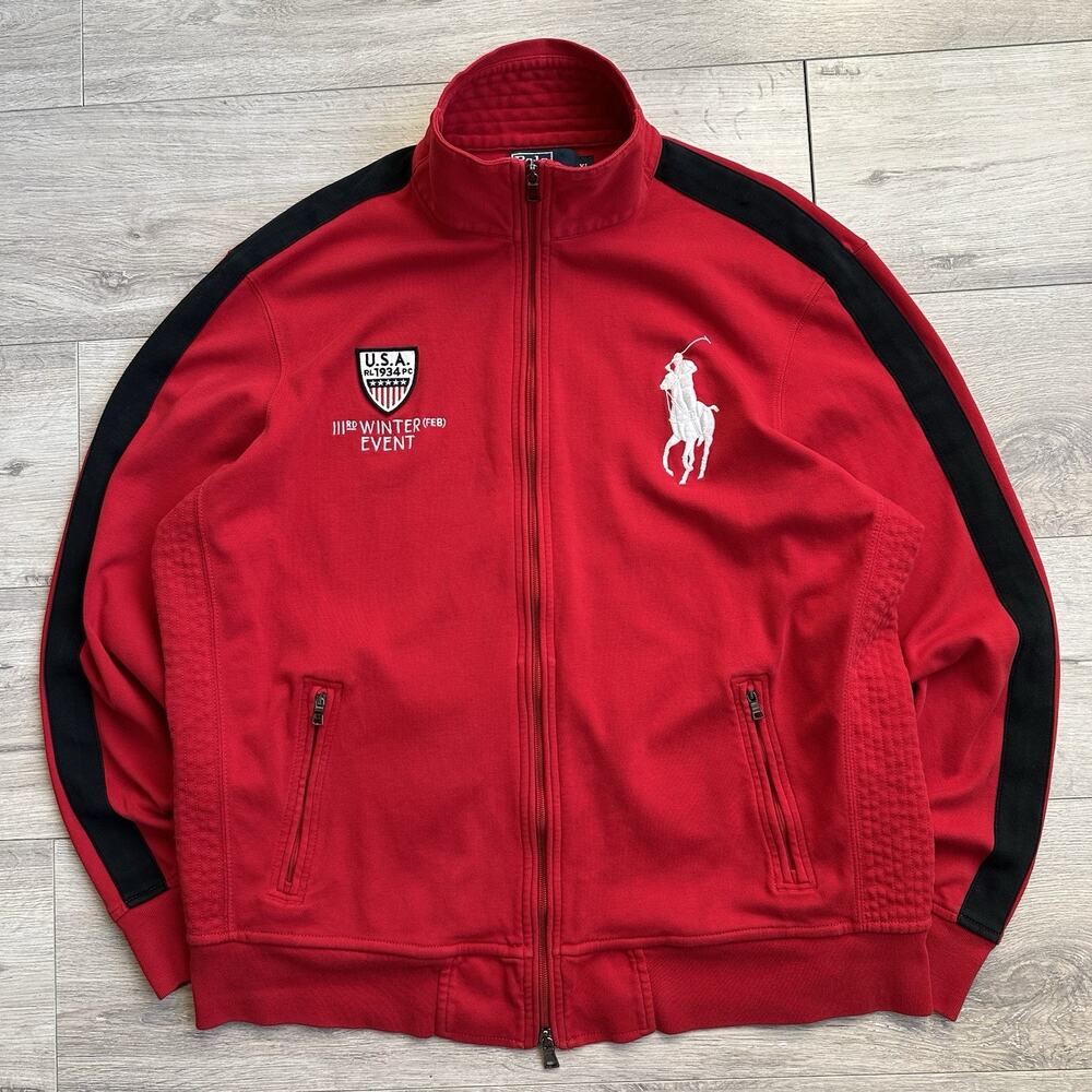 Polo Ralph Lauren Track Jacket Mens XL Red Full Zip USA Winter Event Vintage